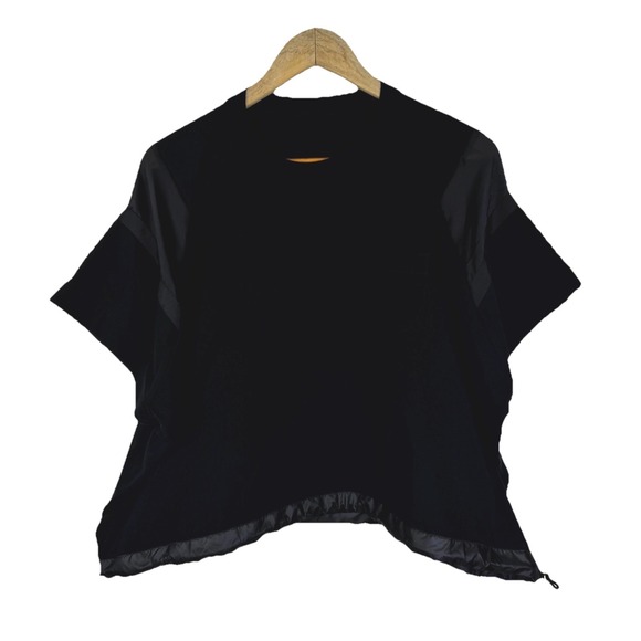 Sacai Tops - Sacai Satin x Cotton Jersey T-Shirt Women's 2 Black Rib-Knit Designer Archive